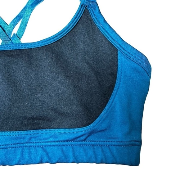 Fabletics Peacock Blue and Black Racerback Sports Bra, Medium - Picture 3 of 4